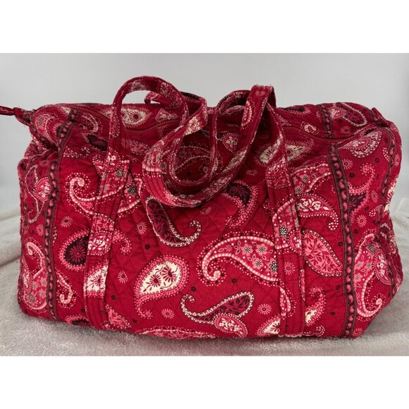 Vera Bradley XL Mesa Red Paisley Double Strap Duffel Bag - Picture 2 of 9